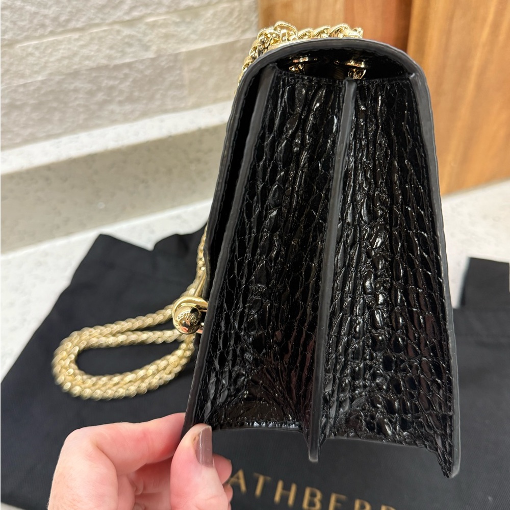 Like new Strathberry East/West Black Croc-Embossed Crossbody with Gold Chain - Picture 8 of 15